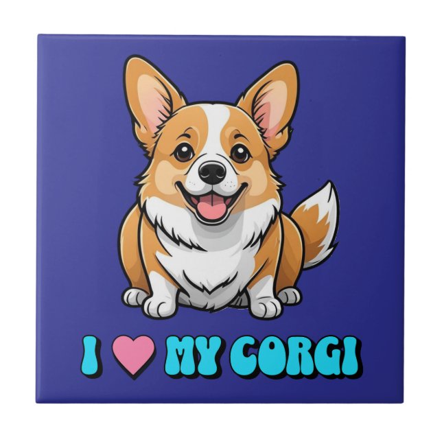 I Love My Corgi Ceramic Tile (Front)