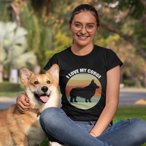 I Love My Corgi Cute Retro Sunset Dog Womens T_Shirt