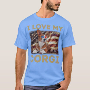 I Love My Corgi Dad Mom American Flag Corgi Dog475 T-Shirt