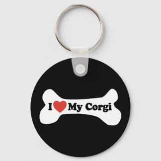 I Love My Corgi - Dog Bone Keychain