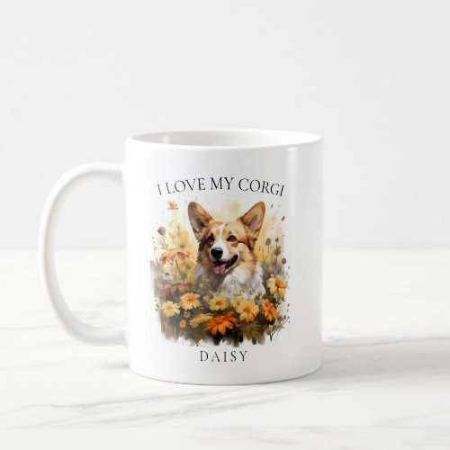 I Love My Corgi Floral Dog Portrait Coffee Mug
