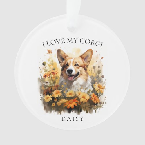 I Love My Corgi Floral Dog Portrait Ornament