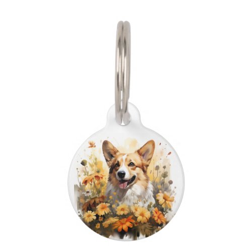 I Love My Corgi Floral Dog Portrait Pet ID Tag