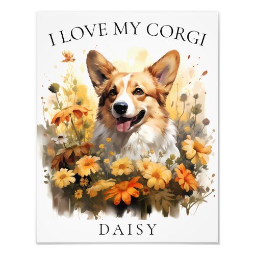 I Love My Corgi Floral Dog Portrait Photo Print