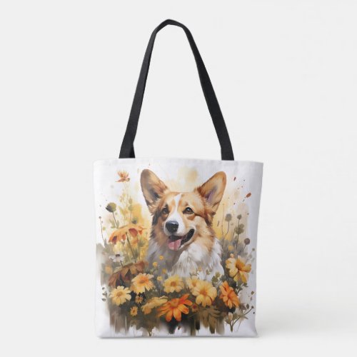 I Love My Corgi Floral Dog Portrait Tote Bag