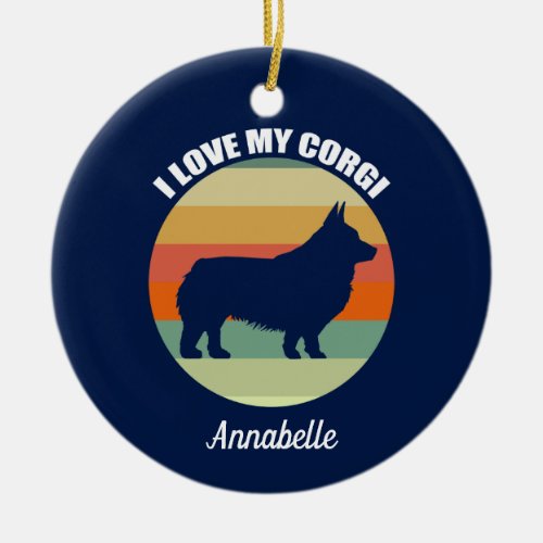 I Love My Corgi Sunset Personalized Christmas Ceramic Ornament