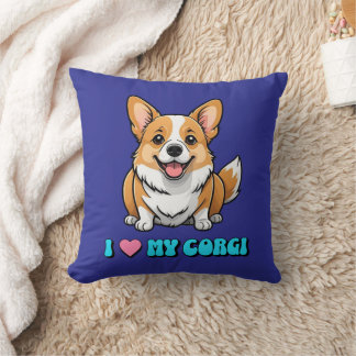 I Love My Corgi Throw Pillow