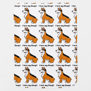 I Love My Corgi Tri-Color Cartoon Stroller Blanket