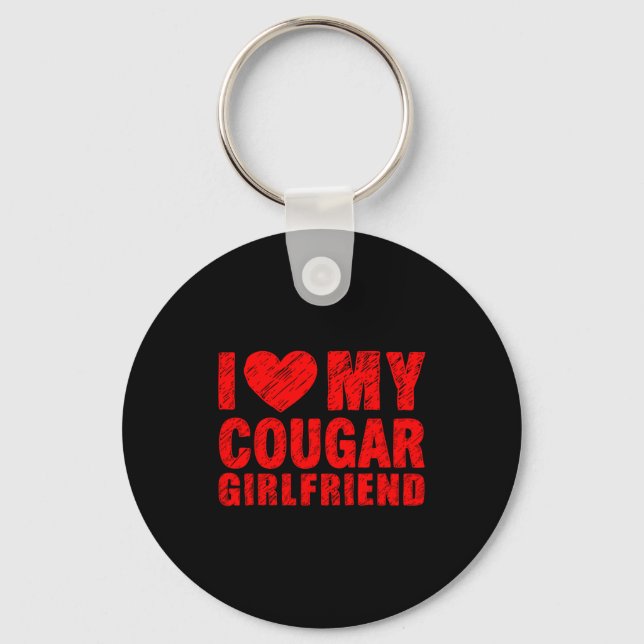 I Love My Cougar Girlfriend Heart Valentine Couple Keychain (Front)