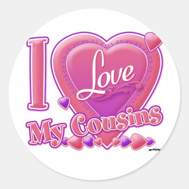 I Love My Cousins pink/purple - heart Classic Round Sticker (Front)