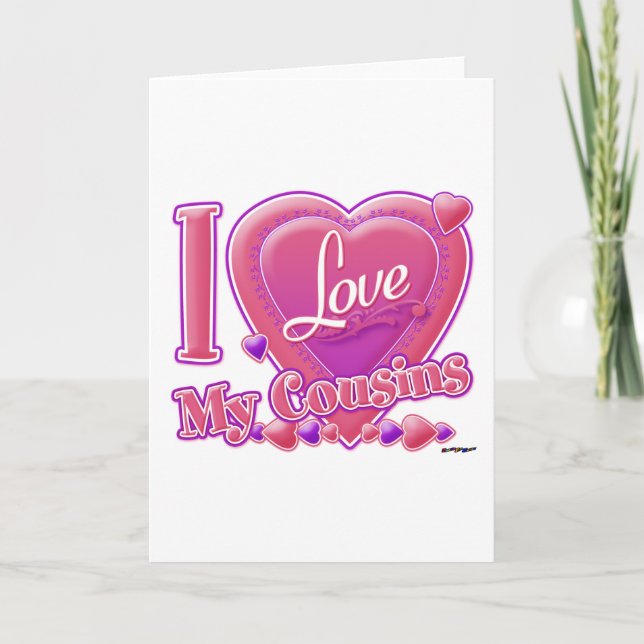I Love My Cousins pink/purple - heart Holiday Card (Front)