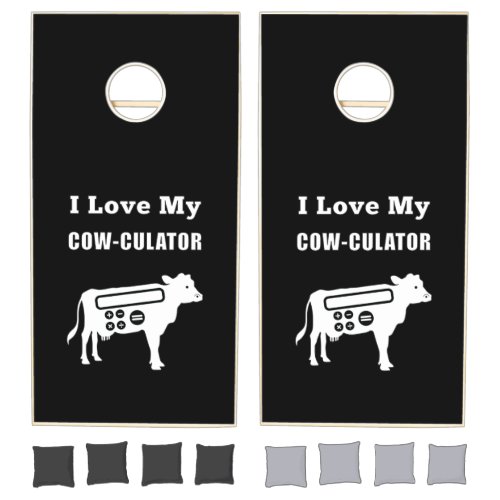 I Love My Cow_culator Funny Math Calculator Pun Cornhole Set