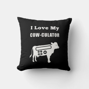 I Love My Cow-culator Funny Math Calculator Pun Throw Pillow