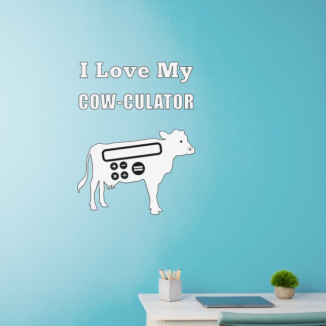 I Love My Cow-culator Funny Math Calculator Pun Wall Decal (Home Office)