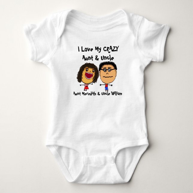 I Love My Crazy Aunt and Uncle Cartoon Baby Bodysuit (Front)
