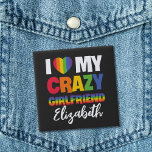 I love my crazy girlfriend rainbow pride lgbt name button<br><div class="desc">Celebrate love with this customizable LGBTQ Pride button featuring the caption "I Love My Crazy Girlfriend" in bold rainbow-colored fonts. Personalize it by adding your girlfriend's name for a unique touch. Spread love, positivity, and inclusivity with this customizable button, a perfect way to showcase your support for the LGBTQ community....</div>