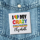 I love my crazy girlfriend rainbow pride lgbt name button<br><div class="desc">Celebrate love with this customizable LGBTQ Pride button featuring the caption "I Love My Crazy Girlfriend" in bold rainbow-colored fonts. Personalize it by adding your girlfriend's name for a unique touch. Spread love, positivity, and inclusivity with this customizable button, a perfect way to showcase your support for the LGBTQ community....</div>