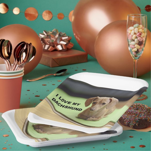 I Love My Cream Dachshund with picture Paper Plates (Multi)