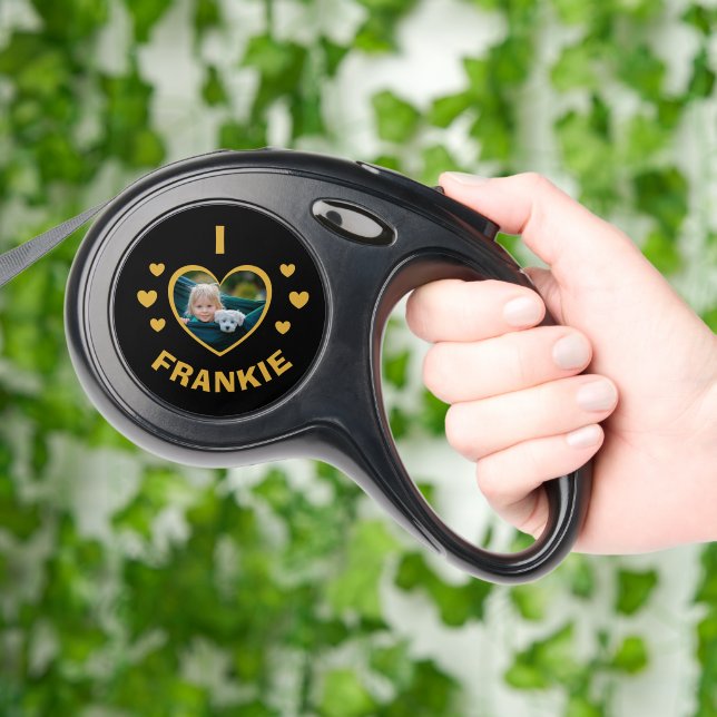 I Love My Cute Dog Puppy Pet Photo Heart  Retractable Pet Leash (Hand)