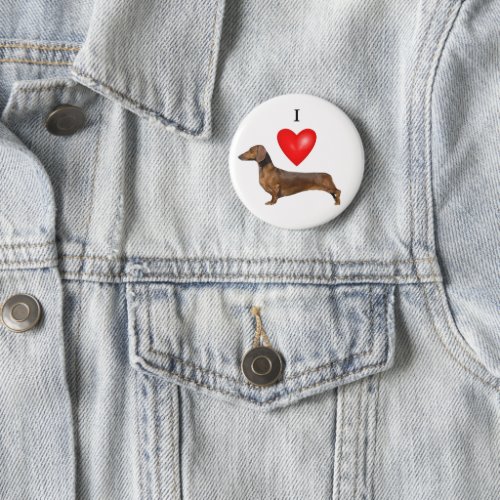 I Love My Dachshund Red Heart Button