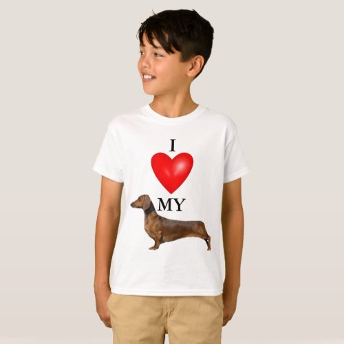 I Love My Dachshund Red Heart Kids T_Shirt