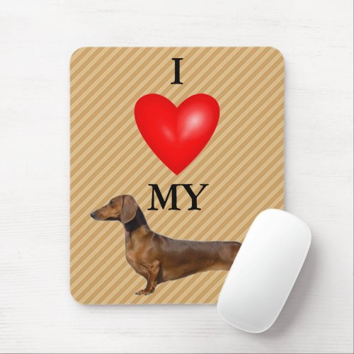 I Love My Dachshund Red Heart Mouse Pad