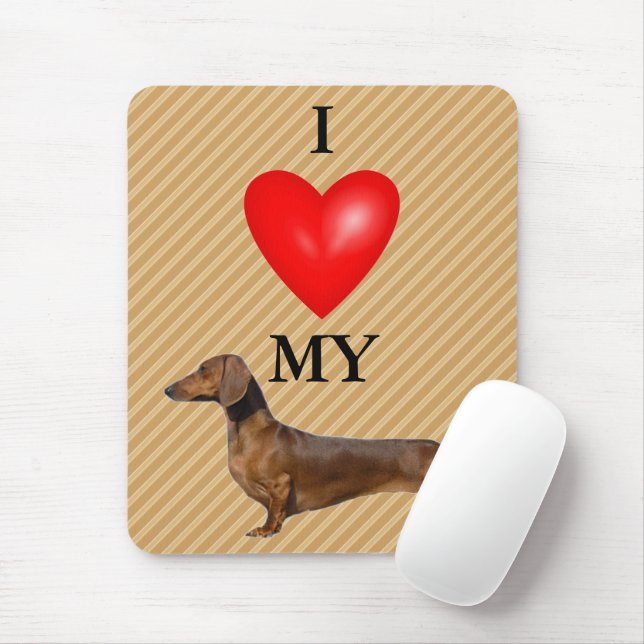 I Love My Dachshund Red Heart Mouse Pad (With Mouse)