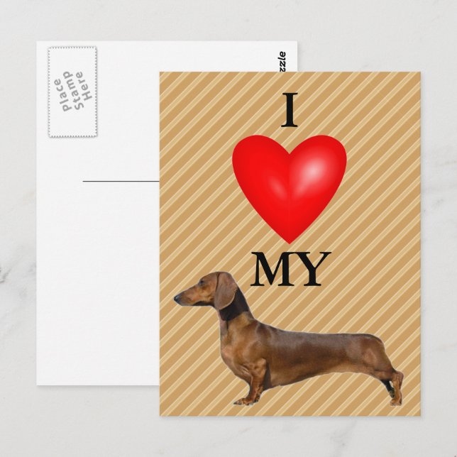 I Love My Dachshund Red Heart Postcard (Front/Back)