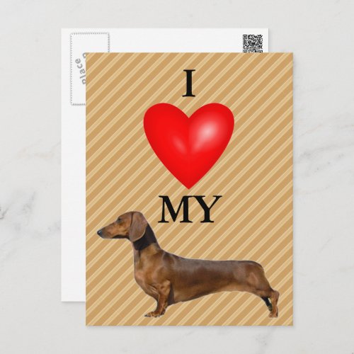 I Love My Dachshund Red Heart Postcard