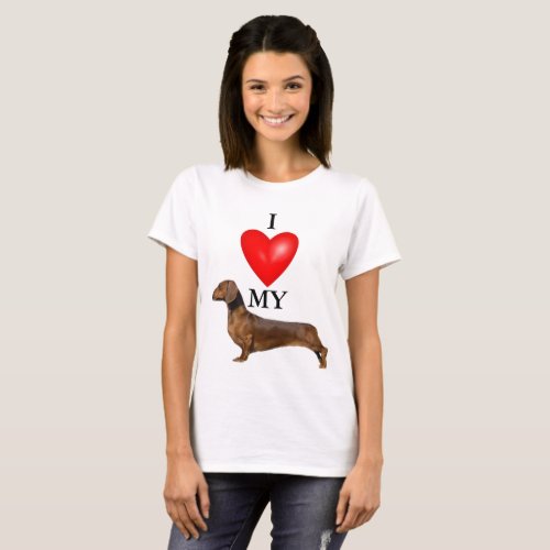 I Love My Dachshund Red Heart Womens T_Shirt