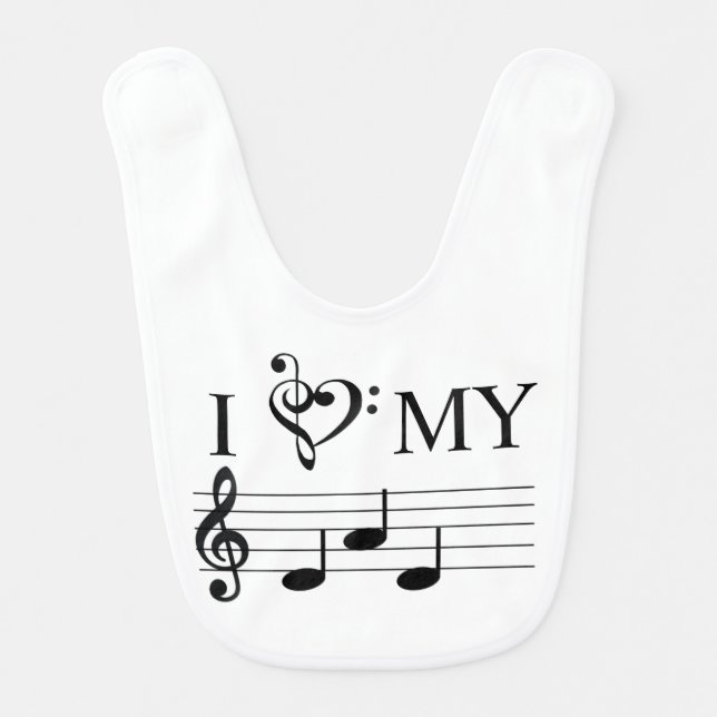 I Love My Dad Music Notes Heart Treble Clef Funny  Baby Bib (Front)