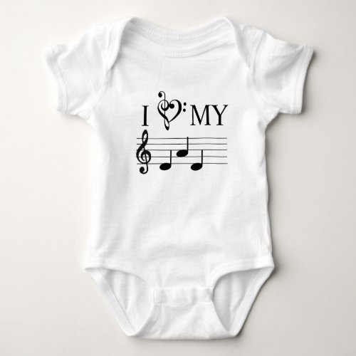 I Love My Dad Music Notes Heart Treble Clef Funny  Baby Bodysuit