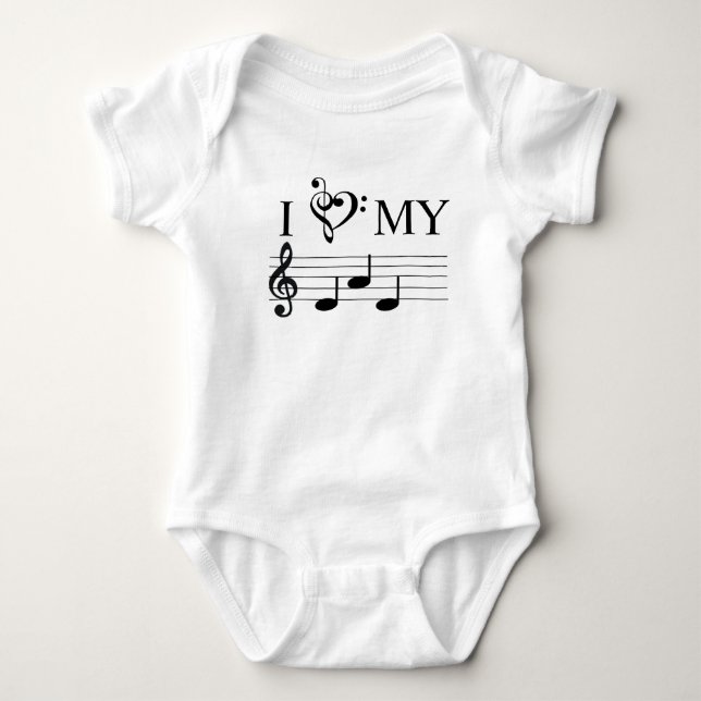 I Love My Dad Music Notes Heart Treble Clef Funny  Baby Bodysuit (Front)