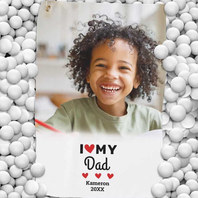 I Love My Dad Photo Custom Sports Keepsake Towel (Photo I Love My Dad Golfer Name Custom Golf Towel)