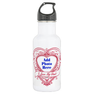 I Love My Dad! Photo Red Hearts Stainless Steel Water Bottle
