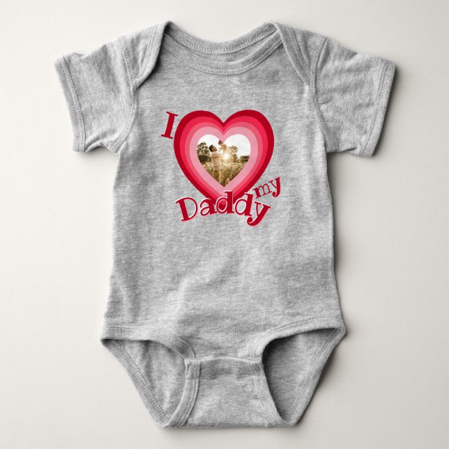 I Love My Daddy Heart Photo Personalize Name Girls Baby Bodysuit (Front)