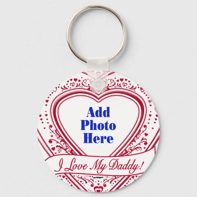I Love My Daddy! Photo Red Hearts Keychain (Front)