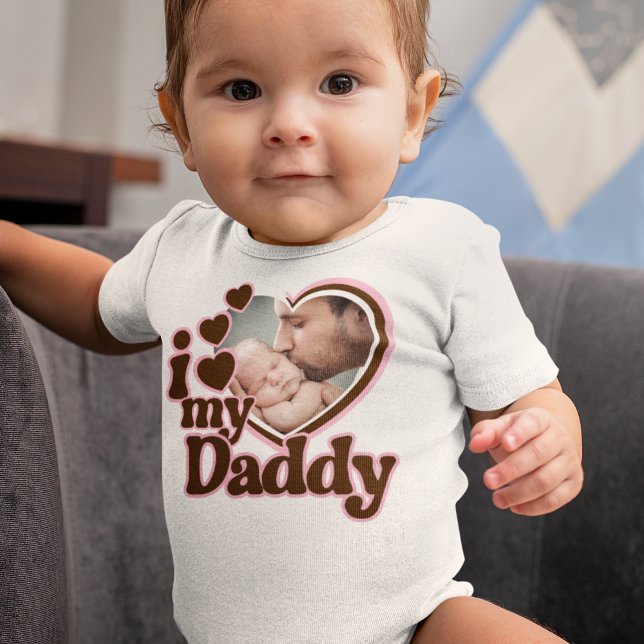 I Love My Daddy Pink Brown Photo Baby Bodysuit (Creator Uploaded)