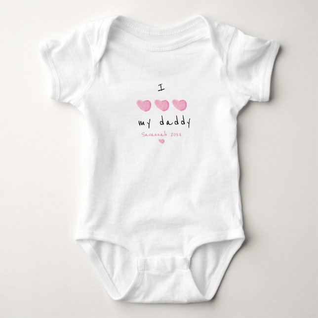 I Love My Daddy Pink Heart Custom Baby Bodysuit (Front)