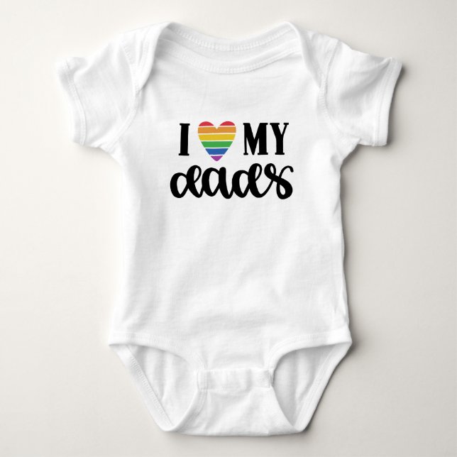 I Love My Dads Rainbow Heart Baby Bodysuit (Front)