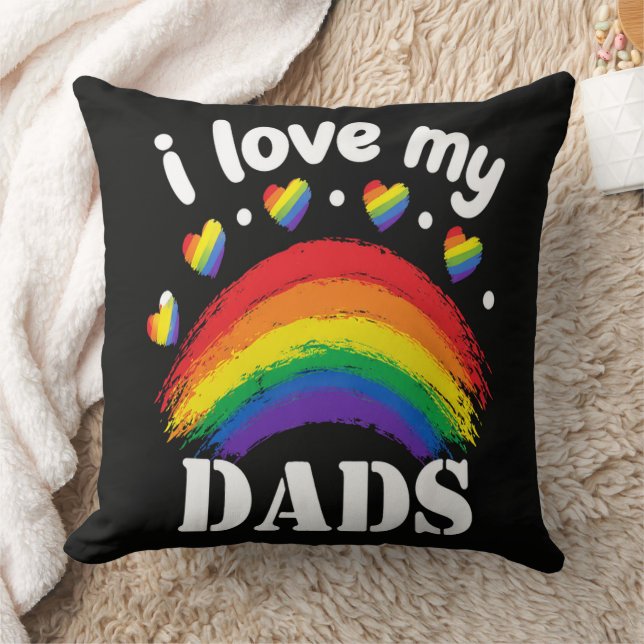 I Love My Dads Rainbow Pride Throw Pillow (Blanket)
