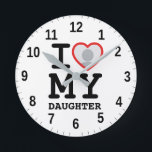 i love my daughter | Funny Father's Day Round Clock<br><div class="desc">Celebrate the special bond between a parent and child with our custom photo round clock, designed for Father's or Mother's Day. This unique piece combines functionality with personalization, allowing you to showcase a cherished photo of you and your daughter. Crafted with high-quality materials, the clock features a sleek, modern design...</div>