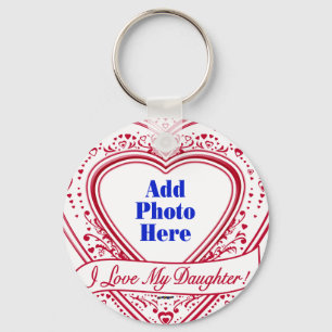 I Love My Daughter! Photo Red Hearts Keychain