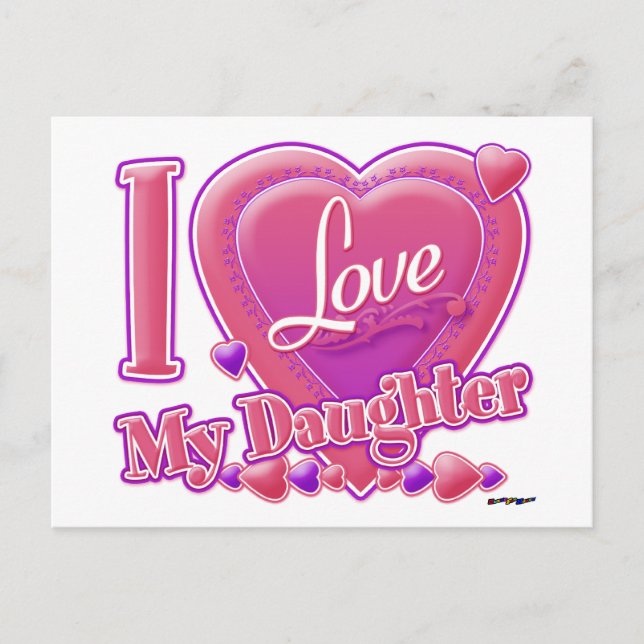I Love My Daughter pink/purple - heart Postcard (Front)