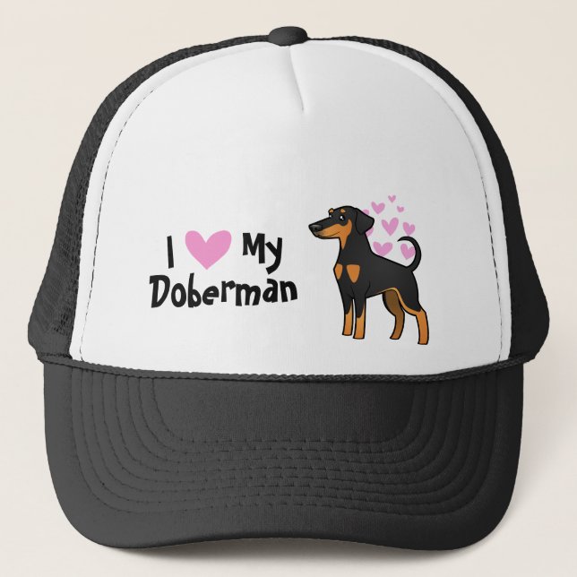 I Love My Doberman Pinscher (floppy ears) Trucker Hat (Front)