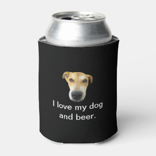 I Love My Dog and Beer Funny Pet Photo Can Cooler