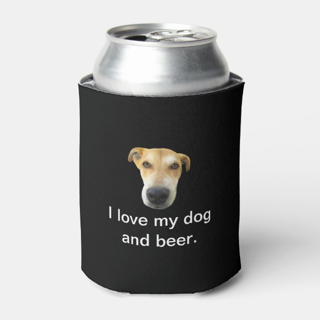 I Love My Dog and Beer Funny Pet Photo Can Cooler (Can Front)