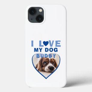 I love my Dog Blue Heart Pet Name Photo iPhone 13 Case