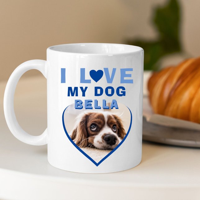 I love my Dog Blue Heart Photo Dog Name Coffee Mug (Creator Uploaded)