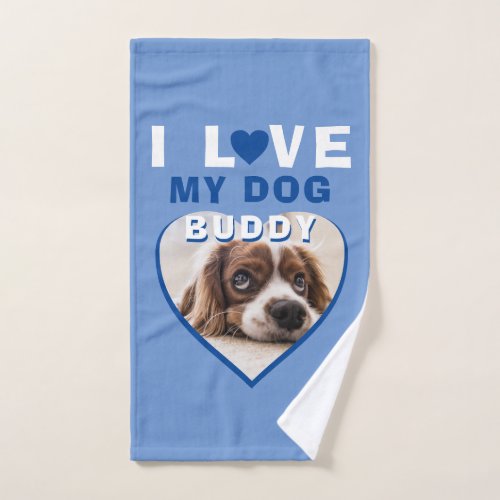 I love my Dog Blue Heart Photo Pet Name Bath Towel Set